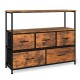 Rustic brown and black TV stand dresser featuring a sturdy metal frame with adjustable foot pads, designed for.