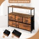 Product dimensions of the brown TV stand dresser with 5 fabric drawers, suitable for 45-inch TVs, showcasing size.