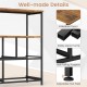 TV stand dresser with 5 fabric drawers, rustic brown and black colors, stable metal frame, for living room or bedroom.