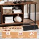 Rustic brown TV stand with open storage shelves, built-in charging station, and space for TVs up to 50 inches.