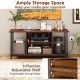 Rustic brown TV stand showcasing adjustable shelves and open compartments, designed for organizing media equipment.