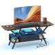 Side view of rustic brown TV stand for 65-inch TVs, featuring built-in power outlets and adjustable LED lights for.