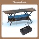 Dimensions of the rustic brown TV stand for 65-inch TVs, featuring power outlets and adjustable LED lights.