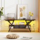 Rustic brown TV stand for 65-inch TVs featuring adjustable LED lights, power outlets, and ample storage space.