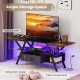 TV stand in rustic brown with adjustable LED lights, spacious shelf, fabric drawer, and two side compartments for.