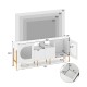 TV stand for 70 inch TV with drawers and open shelves, featuring a white finish and sturdy metal legs for media storage.
