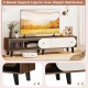 Mid-century modern TV stand in walnut with sliding door, suitable for 80-inch TVs, featuring 6 raised support legs.