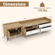 Mid-century modern TV stand dimensions with storage cabinet, designed for TVs up to 80 inches, featuring pull-out.