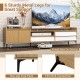 Mid-century modern TV stand with natural finish, featuring 6 sturdy metal legs and storage drawers for organized media.