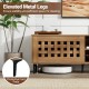 TV stand with elevated 5" metal legs, walnut finish, featuring 2 doors and storage cabinets for TVs up to 80".