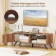 Mid-century modern TV stand with cable management hole, oak finish, and spacious storage for TVs up to 55 inches.