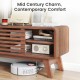 TV stand in brown with sliding door and adjustable shelves, designed for TVs up to 55", perfect for living room storage.