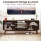 Walnut TV stand for TVs up to 65" featuring sliding doors, adjustable shelves, and two roomy cabinets for storage.