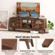 Walnut TV stand for TVs up to 65", featuring sliding doors, adjustable shelves, and splayed rubber wood legs.