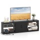 TV stand in black for TVs up to 85 inches, featuring open shelves, 2-door cabinet, and built-in power outlets.
