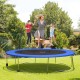 Blue trampoline safety pad with elastic straps, providing edge-to-edge protection for safe jumping in any weather.