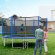 12 ft outdoor trampoline with enclosure net and basketball hoop, featuring sturdy construction and safety features for.