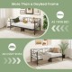 Twin size platform bed in white, versatile as a cozy sofa or daybed, with heavy-duty metal support and stylish design.