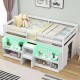 Twin size loft bed with LED lights and white finish, featuring a staircase and under-bed storage for a cozy kids' room.