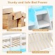 Solid pine wood construction of the twin size loft bed with safety guardrails and 14 plywood slats for sturdy support.