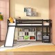 Twin size low loft bed in dark brown with slide, sturdy wood construction, and safety guardrails for children's.