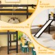 Twin size low loft bed in dark brown showing the convenient slide and wide two-step ladder, designed for children's.