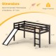 Twin size low sturdy loft bed with slide in dark brown, featuring guardrails and wide ladder for safety and fun.