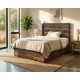 Twin bed frame with modern slatted headboard and four large storage drawers, ideal for small rooms and organized living.