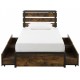 Twin bed frame with 4 large storage drawers, heavy-duty metal construction, and modern slatted headboard for small.