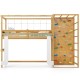 Twin bunk bed with a climbing wall and monkey bar, designed for kids' active play and supporting a twin mattress.