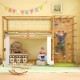 Twin bunk bed with jungle gym features a climbing ladder and rock wall, perfect for active play and sleep space.