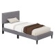Twin size bed frame with upholstered linen fabric headboard and geometric quilting, designed for modern comfort and.