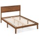 Full-size bed frame with high headboard and wooden slats support, featuring rustic wood grain accents for stability.