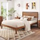 Full-size bed frame with high headboard and wooden slats, featuring rustic wood grain accents for stylish bedroom decor.
