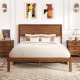 Full size bed frame with high headboard, wooden slats, and rustic wood grain, perfect for stylish bedroom decor.
