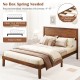 Full-size bed frame with headboard and wooden slats, featuring rustic wood grain and no box spring needed for mattress.