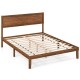 Queen size bed frame with wooden slats and high headboard, featuring rustic wood grain accents for a stable and stylish.