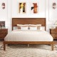 Queen size bed frame with high headboard, wooden slats, and rustic charm, perfect for stylish bedroom organization.