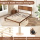 Queen size bed frame with headboard, wooden slats, and adjustable foot pads for stability and rustic charm.