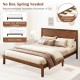 Queen size bed frame with headboard, wooden slats, and rustic charm, designed for stability without a box spring.