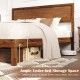 Queen size bed frame featuring a rustic wooden design and ample under-bed storage space for organization.