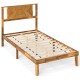 Twin size mid-century acacia wood platform bed frame with retro headboard and sturdy plywood slats for stability.