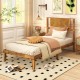 Twin size mid-century acacia wood platform bed frame with retro headboard, featuring a smooth surface and sturdy.