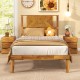Mid-century twin size bed frame in natural acacia wood with a retro headboard, perfect for stylish bedroom decor.