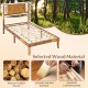 Twin size acacia wood platform bed frame with retro headboard, featuring smooth surface and sturdy slats for stability.