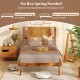 Mid-century acacia wood platform bed frame with headboard, designed for twin/full/queen mattresses, no box spring.