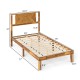 Twin size mid-century acacia wood platform bed frame with retro headboard, featuring 12 plywood slats for support.