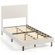 Beige twin velvet bed frame with chevron headboard, adjustable height, and sturdy wooden slats for optimal support.