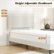 Height adjustable chevron headboard of beige velvet bed frame, suitable for various mattress thicknesses, ideal for.