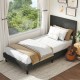 Gray twin size upholstered platform bed frame with chevron headboard, featuring premium velvet fabric and adjustable.